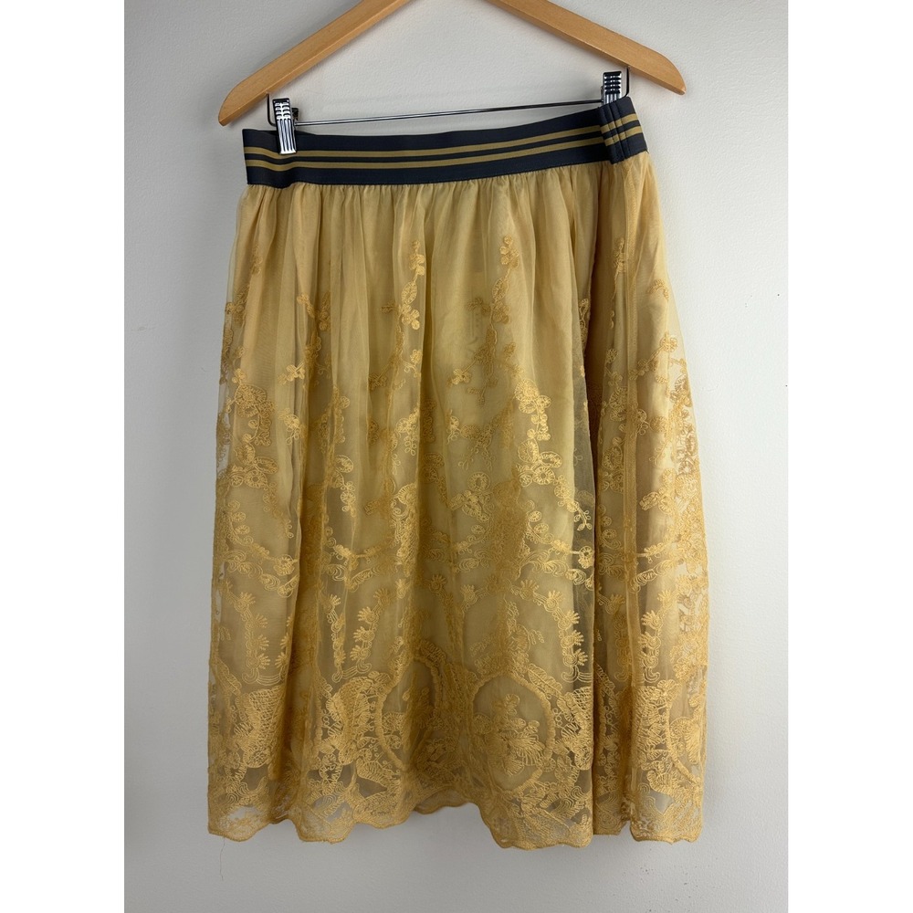 NEW Ariat Stevie Midi Skirt Gold Dust Floral Tulle Lace Mesh XL Ethereal Fairy - Picture 2 of 15